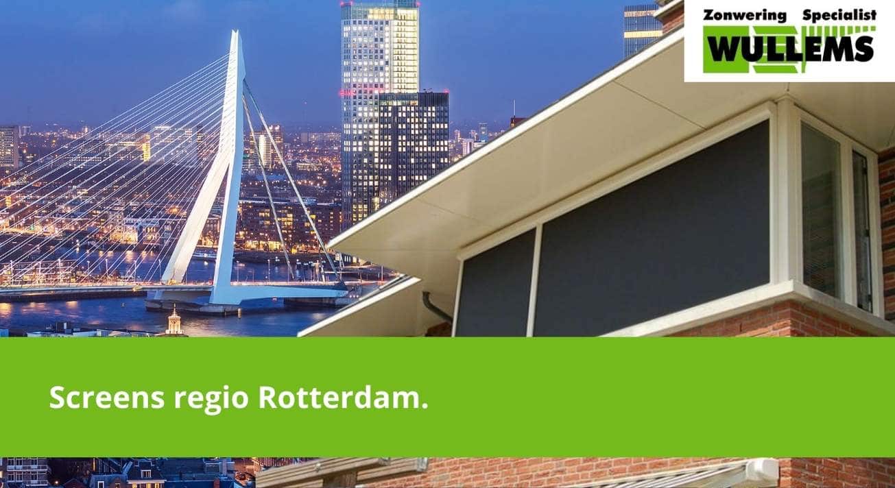 Op deze foto zijn screens te zien met de Erasmusbrug van Rotterdam in de achtergrond