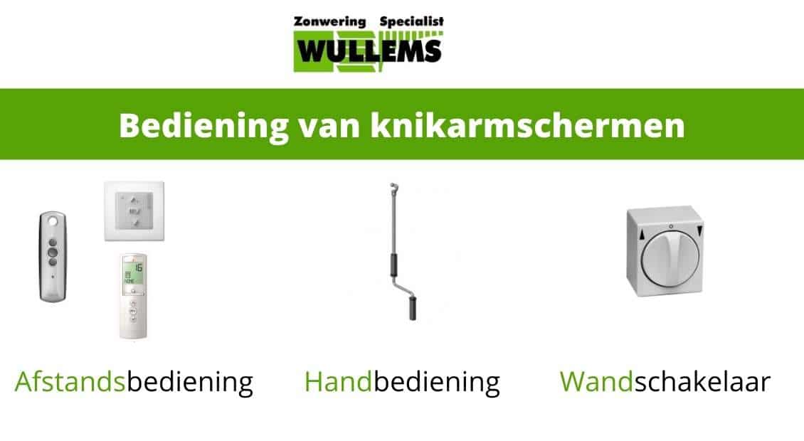 Op deze foto zijn ale soorten bedieningen te zien voor een knikarmscherm.